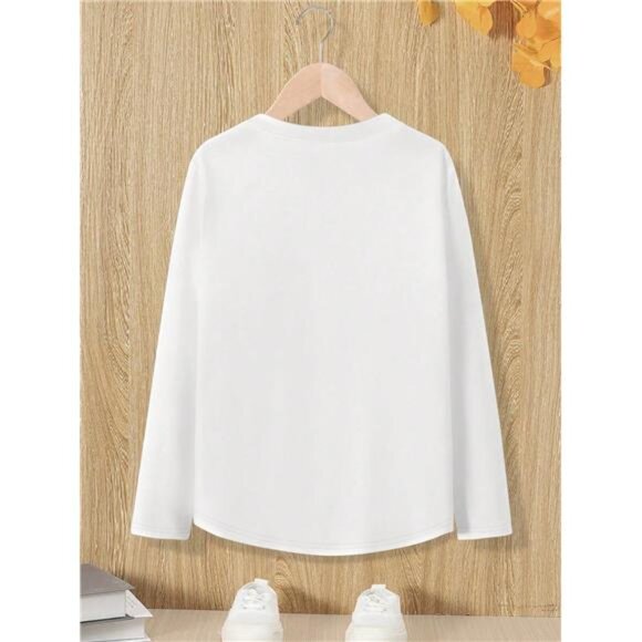 Heart Print Long Sleeve T-Shirt, Valentine's Day Graphic Tees Women Tops - Picture 2 of 7